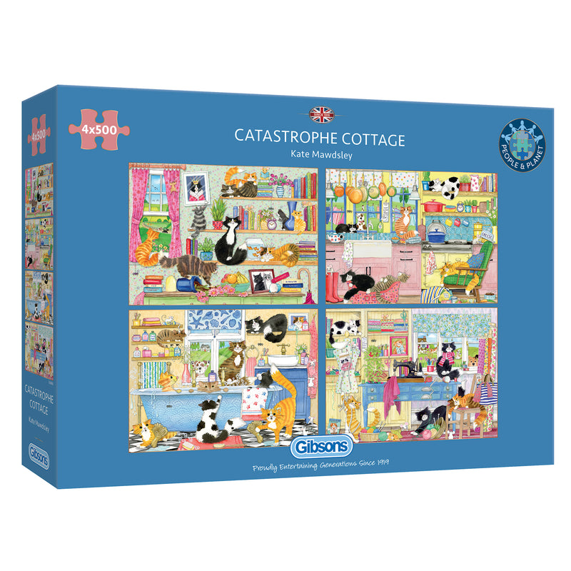 G5062 Catastrophe Cottage 4 x 500 piece jigsaw multibox gibsons games