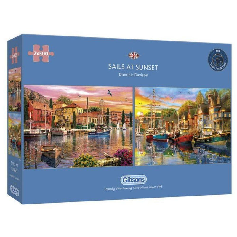 Sails at Sunset | Two 500 piece jigsaw puzzle (2 in a box) by Gibsons