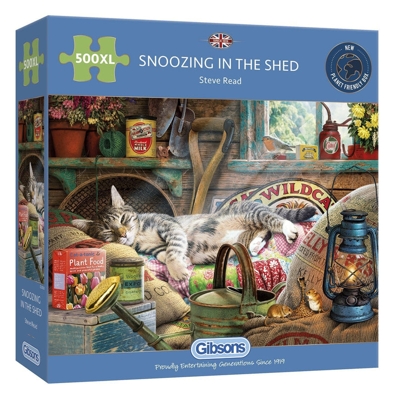 Snoozing in the Shed 500XL piece jigsaw puzzle for adults from Gibsons | Sustainably made using 100% Recycled Board 